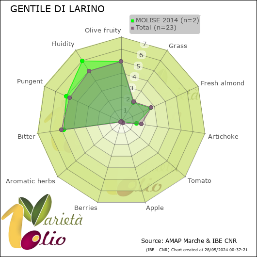 Profilo sensoriale medio della cultivar  MOLISE 2014